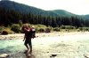 Matt and Allie wading in glacier-fed Hoh River, Olympic Pk 2000.jpg