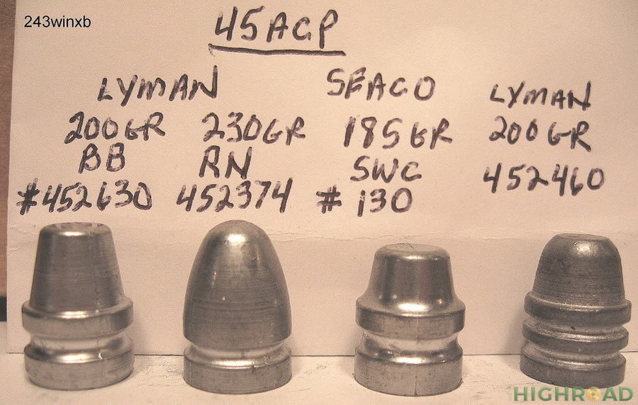 45 swc  flat base v/s bevel base bullets. Full